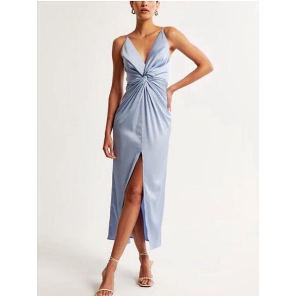 Abercrombie & Fitch Dresses & Skirts - Abercrombie & Fitch Light Blue Satin Twist-Front Slit Maxi Dress